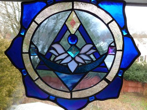 Custom Made Bright Blue Stained Glass Lotus Flower Pyramid