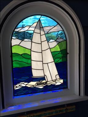 Custom Made 18" X 24" Sailboat Stained Glass Panel