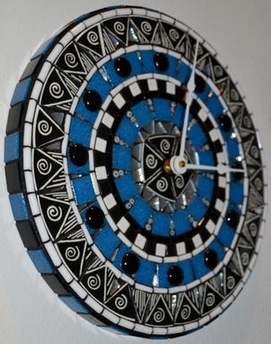 Custom Made Black, White & Blue Mosaic Clock