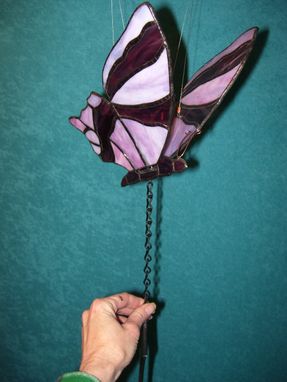 Custom Made Flying Butterfly Mobile In Stained Glass
