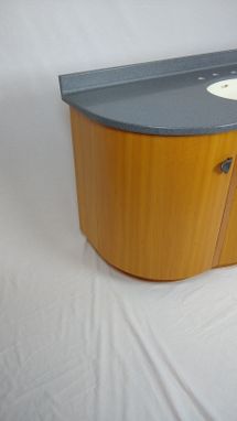 Custom Made Sale! Custom African Anigre Curved Vanity With Solid Surface Sink And Counter Top