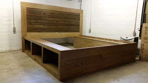 Custom Made King Size Bed With Built-In Book Case, 100% Oak