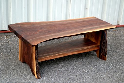 Custom Made Live Edge Walnut Bench With Shelf