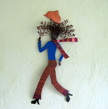 Custom Made Handmade Upcycled Metal Umbrella Lady Wall Art Sculpture