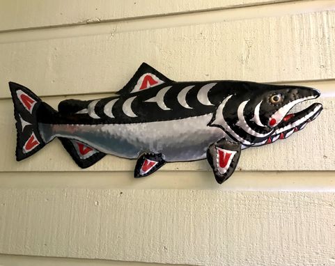 Custom Made Chinook Salmon Sculpture - Aluminum Metal Fish Tribal Wall Art
