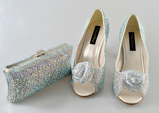 Custom Made Swarovski Ab Multi Crystal Glitter Bridal Wedding Low Heel