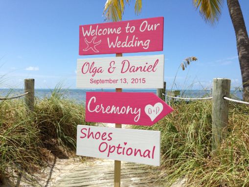 Custom Made Pink White Welcome Wedding Sign, Beach Wedding Decor