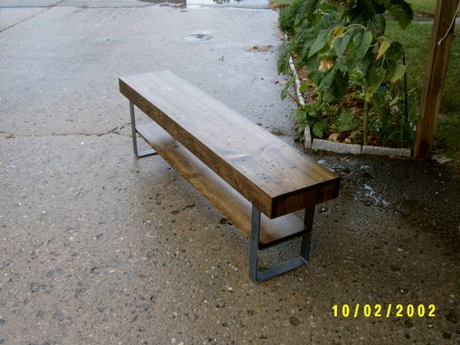 Custom Made Farmhouse Bench With Steel Legs And Shelve 5'