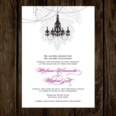 Custom Made Wedding Invitations Damask Chandelier
