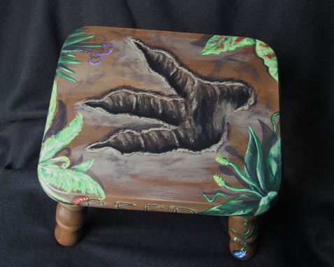 Custom Made Hand Painted Dinosaur Footprint Child's Footstool