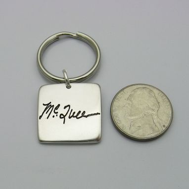 Custom Made Personalized Signature Sterling Silver Square Keychain Fob With Your Actual Handwriting Or Artwork