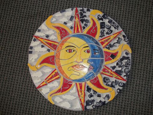 Custom Made Ceramic Tile Hand Painted Mural Sun And Moon