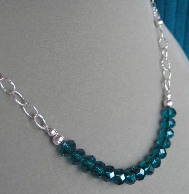 Custom Made Teal Green Crystal And Silver Necklace And Earring Set-Free Shipping