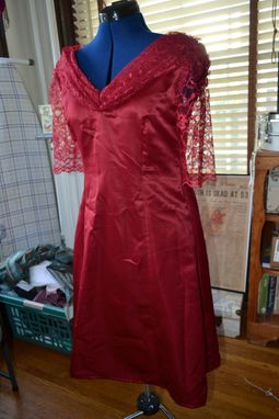 Custom Made Red Satin And Lace Dress