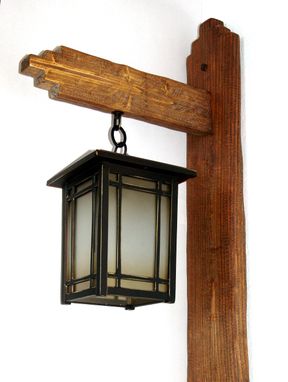 Custom Made Rustic Wood Lantern Pole, Wall Mounted