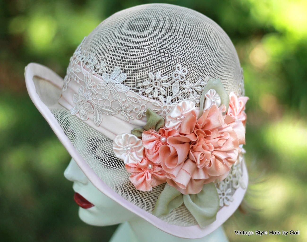 Custom Shabby Chic Vintage Hat 1920s Wedding Tea Party Summer By Gail