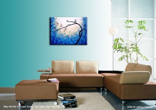 Custom Made Huge Original Abstract Tree Painting, Textured Blue White Floral Tree Painting