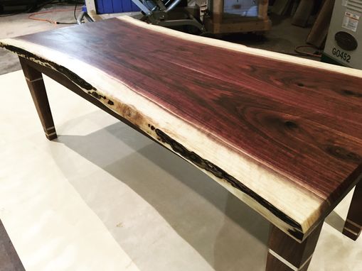Custom Made Walnut Live Edge With Solid Walnut Base Inlaid And Tapered Legs.