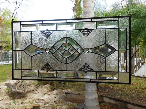 Custom Made Beveled Stained Glass Panel, Traditional Clear Textured Transom
