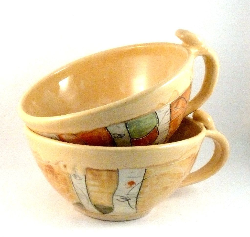 Custom Made Two Soup Mugs / Large Latte Cups Teacups / Bowl With ... Custom Made Two Soup Mugs / Large Latte Cups Teacups / Bowl With ...