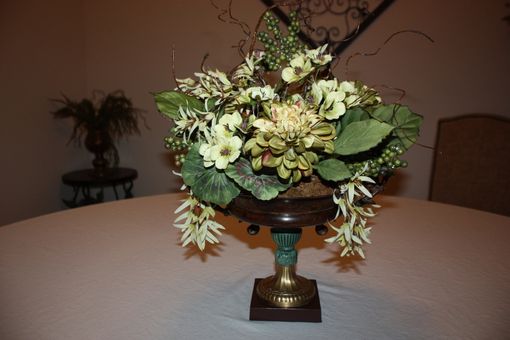 Custom Made Dining Table Centerpiece Silk Flower Arrangement, Home Decorating Ideas, Vintage Luxury Table Decor