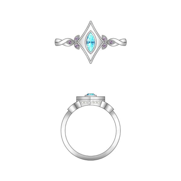 This Deco-inspired ring's design sketch shows the wave detail included under the center setting.