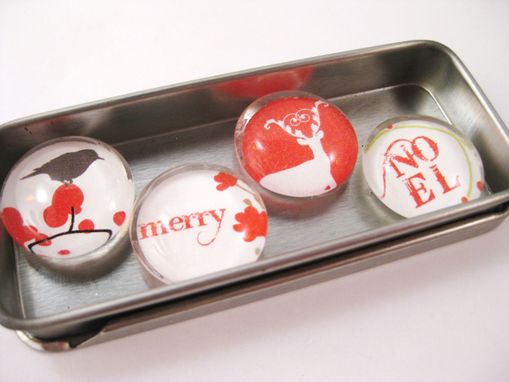 Custom Made Red And White Christmas Magnets In Set Of 4