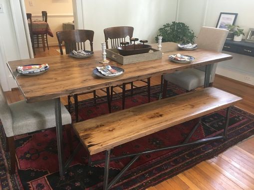 Custom Made Steel Tree Branch Dining Table With Matching Bench Reclaimed Pine Tops