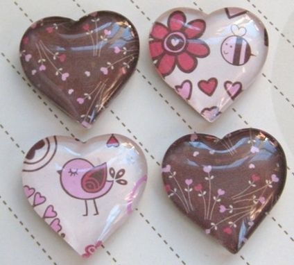 Custom Made Brown And Pink Glass Heart Magnets In Set Of 4