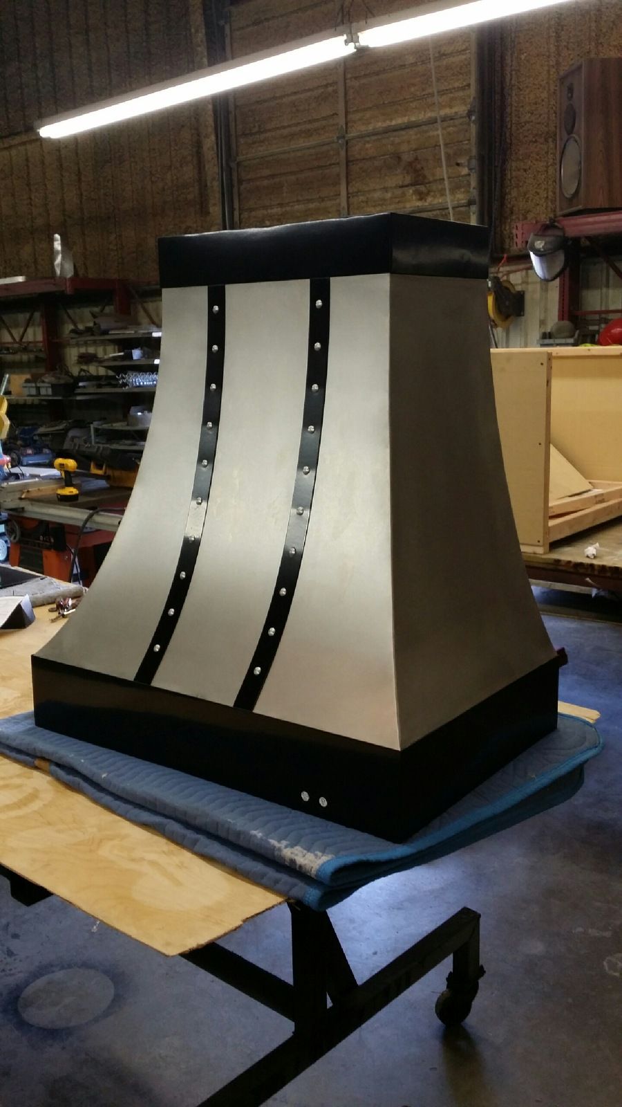 Buy Hand Crafted #32 Black Range Hood With Brass And Stainless Steel  Straps, made to order from Reception Counter Solutions