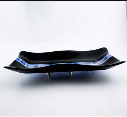 Custom Made Black And Blue Fused Glass Serving Tray