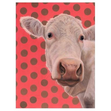 Custom Made Cow Print (12 X 9.5) - White Cow With Polka Dots Fine Art Print - Funny Animal Art
