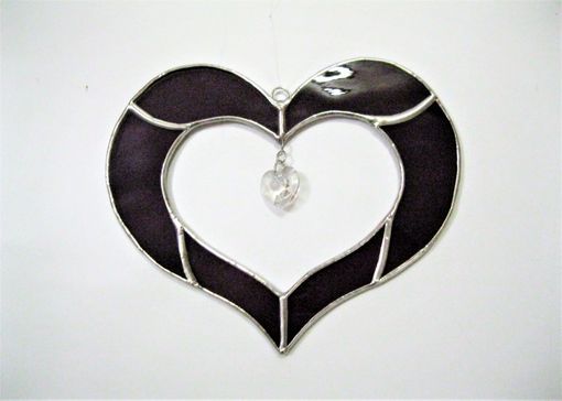Custom Made Stained Glass Heart Sun Catcher With Swarovsky Crystal- Purple