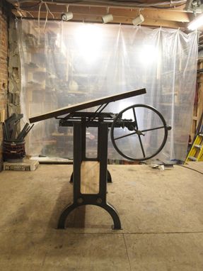 Custom Made Stand Up Industrial Drafting Table With Oak Top