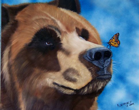 Custom Made "Butterfly Kisses" Grizzly Bear Oil Painting