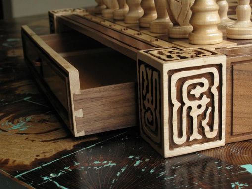 Custom Made Medieval Chess Board With Copper Inlay