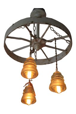 Custom Made Vintage White Barn Wheel Chandelier