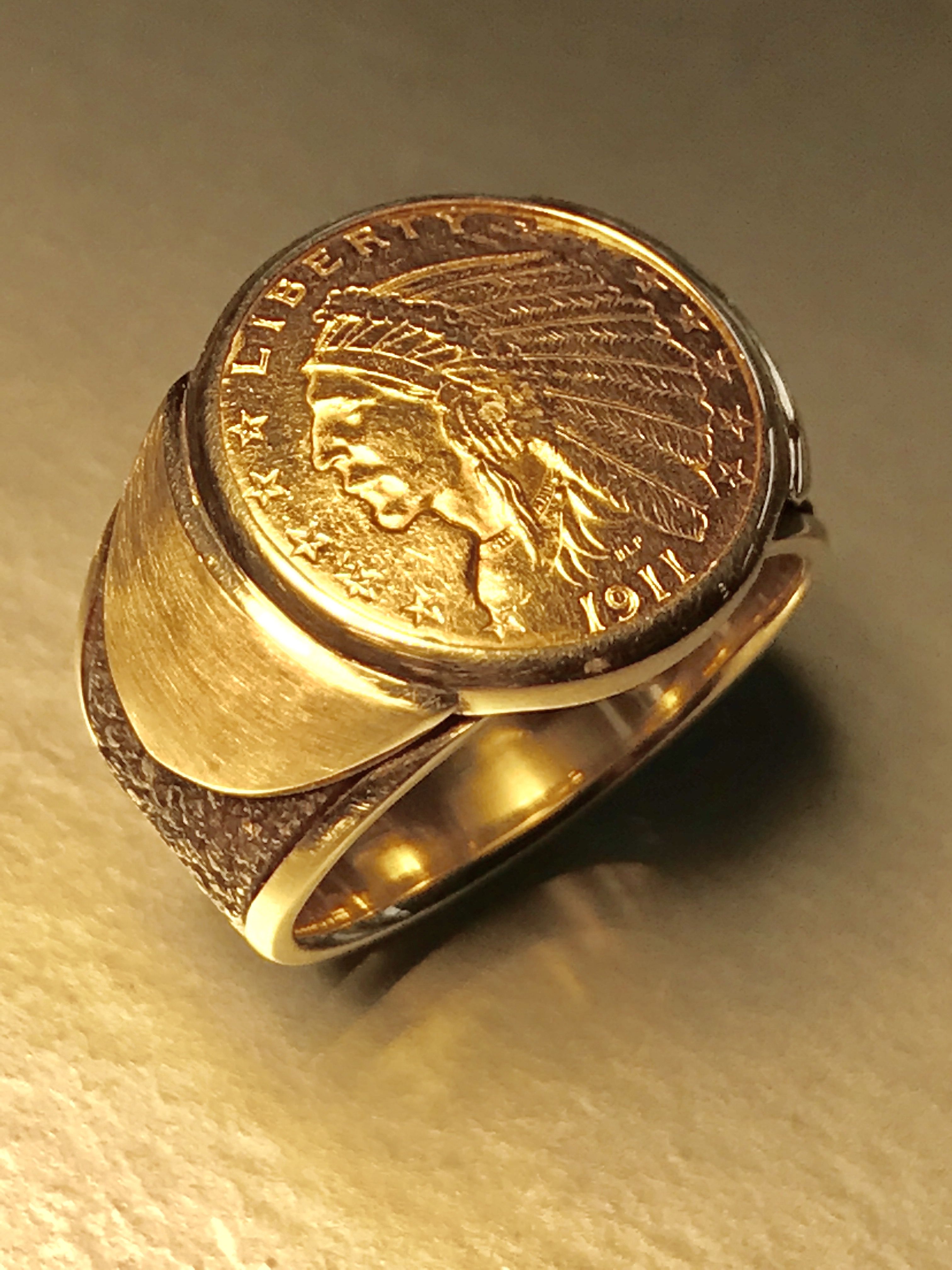 Buy a Hand Made Custom Made Mens Gold Coin Ring, made to order from