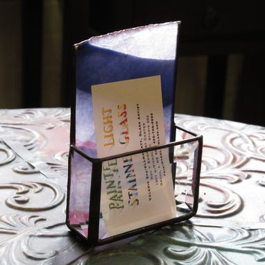 Custom Made Stained Glass Business Card Holder, 1191