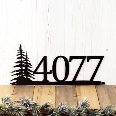 Custom Made Rustic House Number, Pine Trees, Metal Sign, House Numbers, Address Sign, Address Plaque