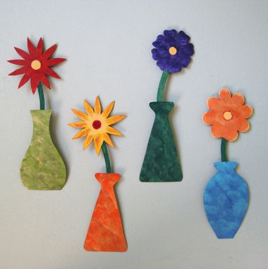 Custom Made Handmade Upcycled Metal Mini Flower Vase Wall Art Sculpture In Red And Yellow