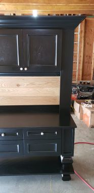 Custom Made Hutch, Hand Carved, With Accent Oak Wood Back