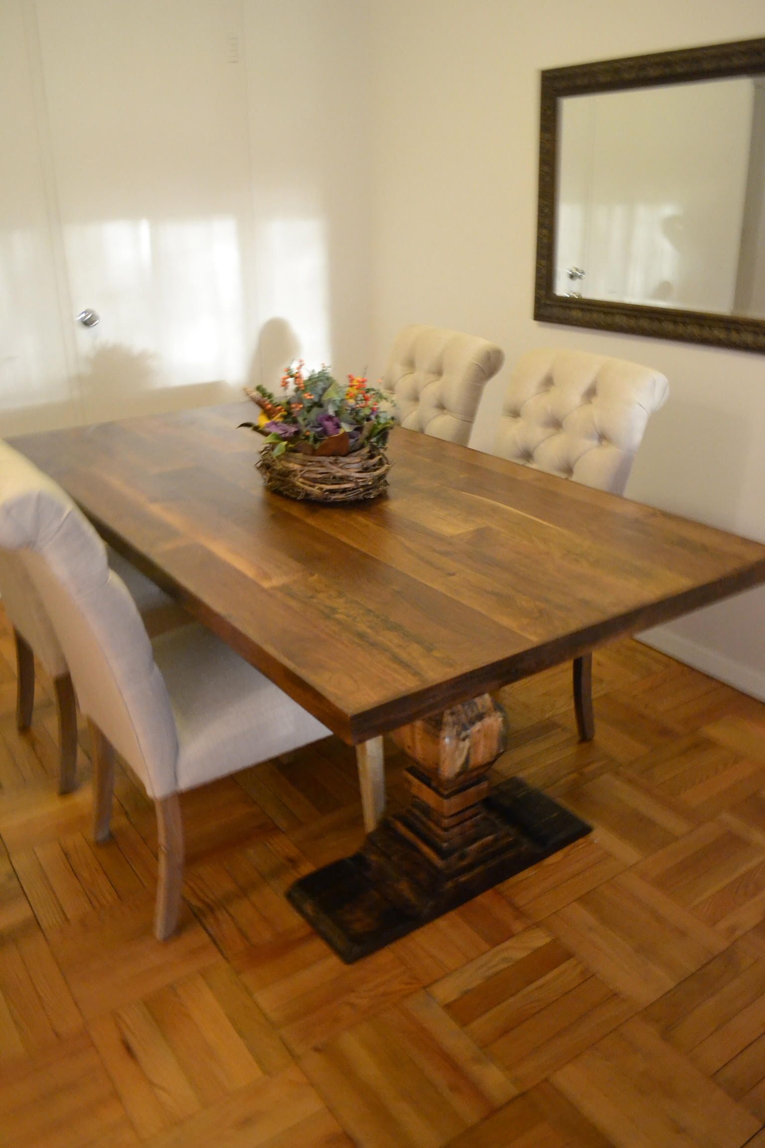 hand made 5 foot dining room table. mixed species wood