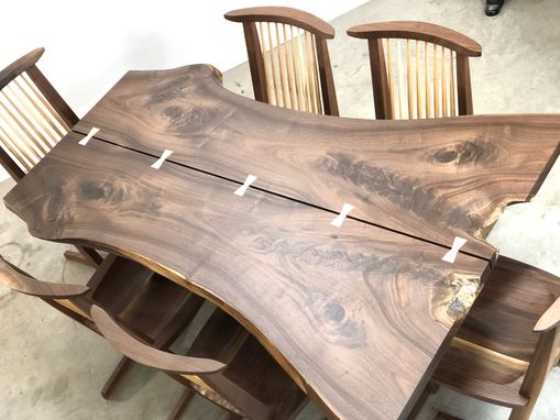 Custom Made Modern Walnut Dining Table With Metal Inlay