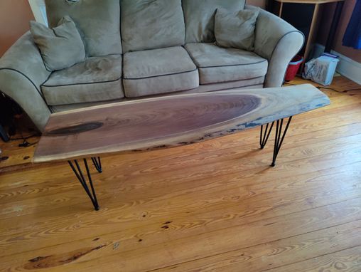Custom Made Live Edge Black Walnut Coffee Table - Handmade Sofa Table - Rustic Natural Slab