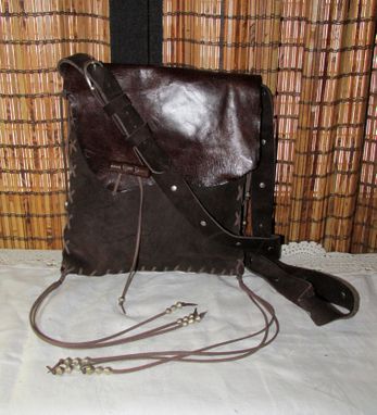 Custom Made Dark Brown Nubuck Leather Bohemian Country Messenger Bag