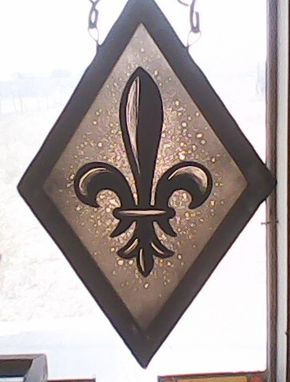 Custom Made Heraldic Lily Or Fleur De Lis,Stained Glass, Glass Painting,Heraldic Glass Art,Home Decor