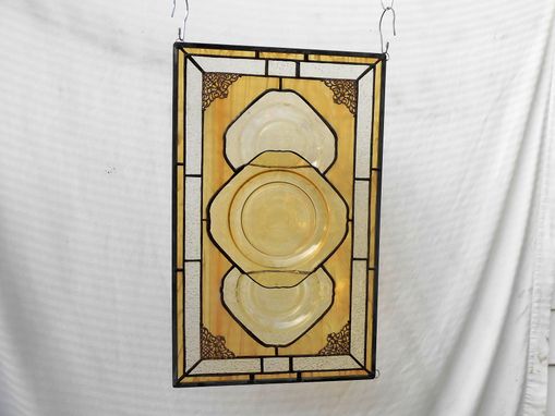 Custom Made Stained Glass Plate Panel 1930s Depression Glass Madrid Window Treatment