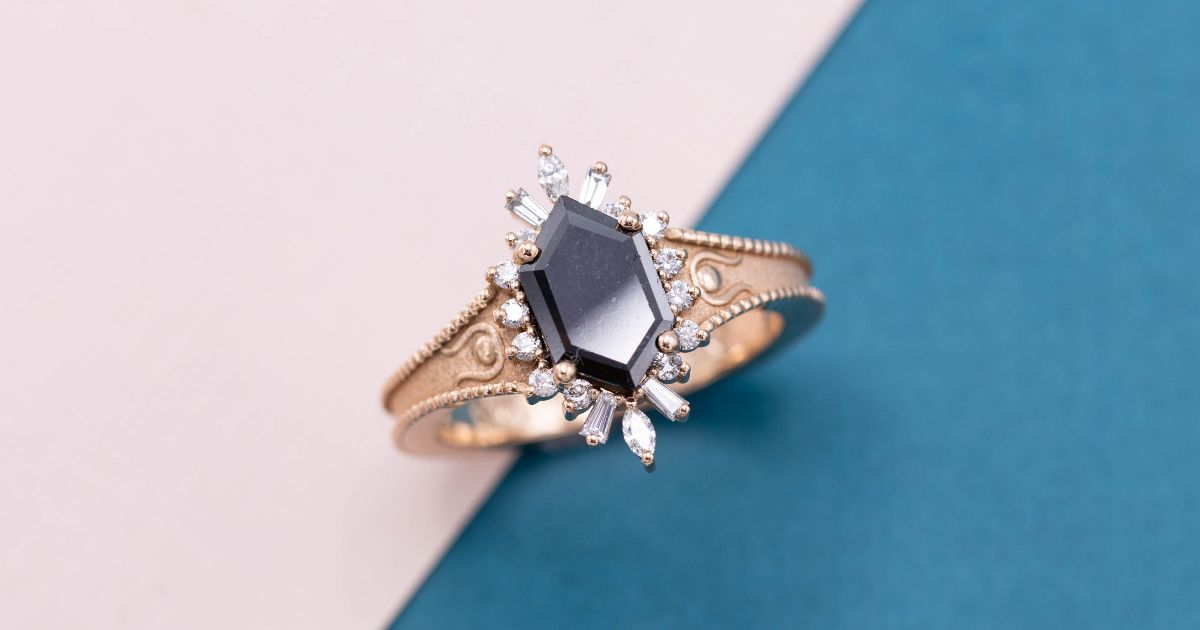 Black Engagement Ring Non Traditional Solitaire Ring 