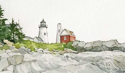 Custom Made Pemaquid Point Lighthouse Original Watercolor